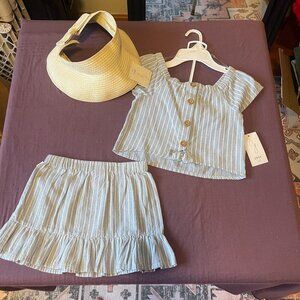 NWT - 3 piece Joie kids size 4 summer outfit -  Hat, shirt, and skirt blue/white